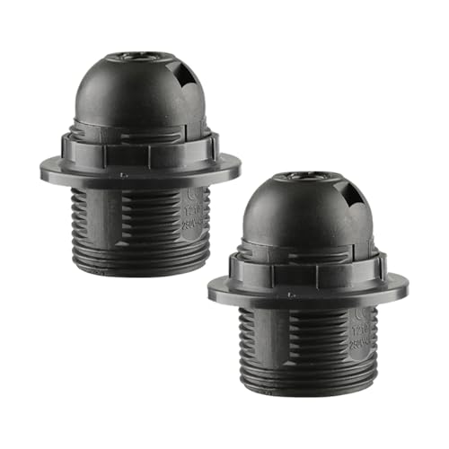 2pcs E27 Edison Screw Socket,Black Full Thread Lamp Holder,Light Bulb Pendant Socke for Pendant Lights,Table Light Fitting