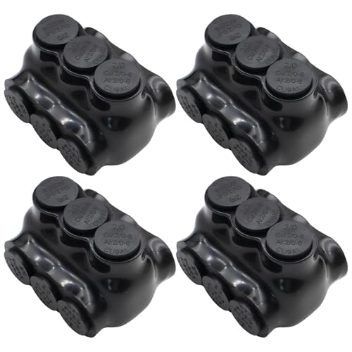 2/0-6AWG Insulated 3 Port Inline Splice Connector Black Wire Connectors,Allen Hex 3/16" Insulated Cable Connectors Pre-Loaded Oxide Inhibitors,UL Listed(4pcs)
