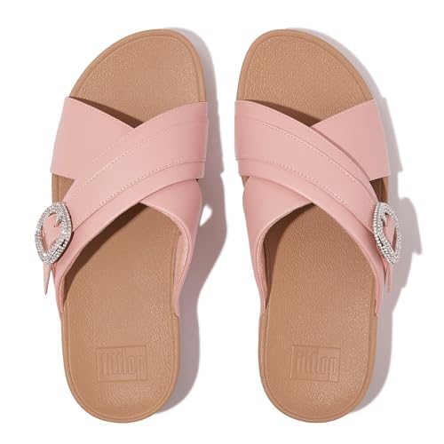 Image of FitFlop Women's Lulu Crystal-Buckle Leather Cross Slide Sandal