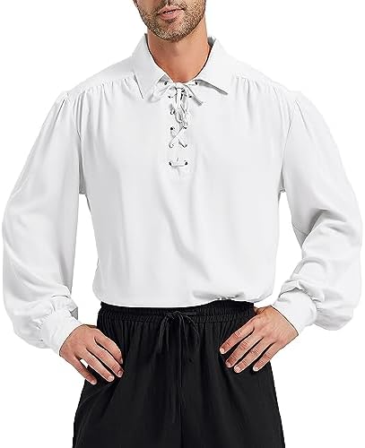 Camisa Blanca Camisa Medieval Camisa Pirata Hombre Camisa Viking