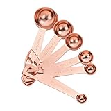 Measuring Spoons Set of 6 Pieces, Stainless Steel Measuring Spoon with D-RING Holder Measuring Dry and Liquid Ingredients (Rose gold)