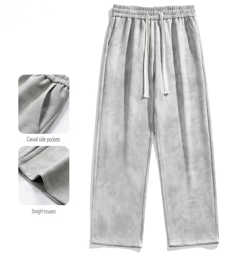 Men's Stylish and Comfortable Loose Suede Trousers, Fall Casual Elastic Waist Drawstring Sweatpants with Pockets3