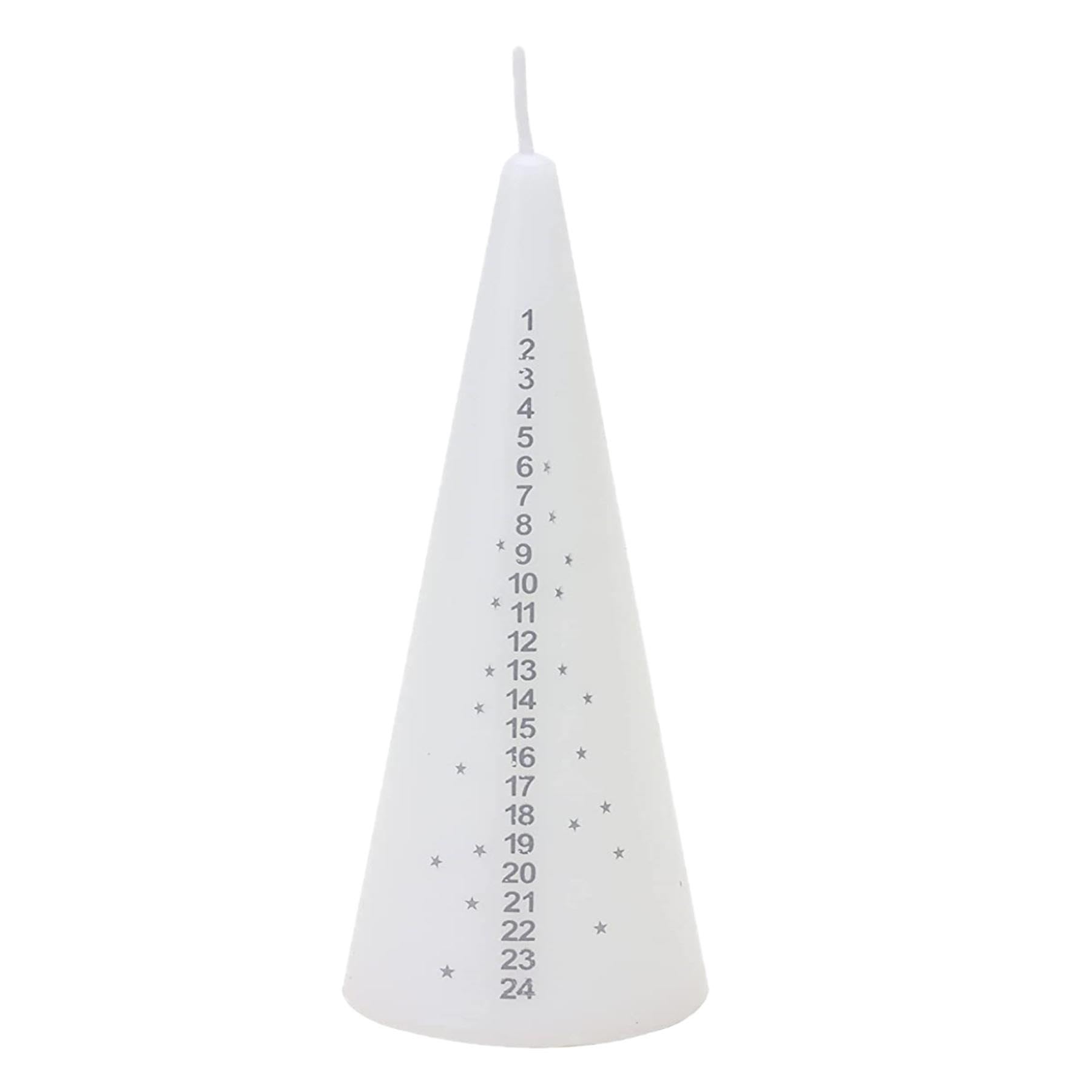 15cm White Advent Candle with Stars Christmas Cone shaped Countdown 4054
