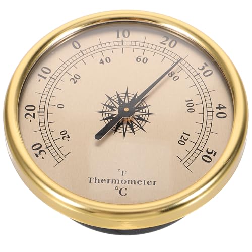 VILLCASE Indoor Small Round Thermometer for Room with Gold Metal Frame, Hanging Temperature Gauge Fahrenheit Weather Station Temperature Meter for Home and Office