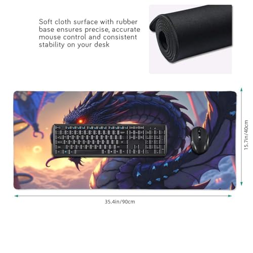 Tapis de souris de jeu grand format base caoutchouc imprimé dragon