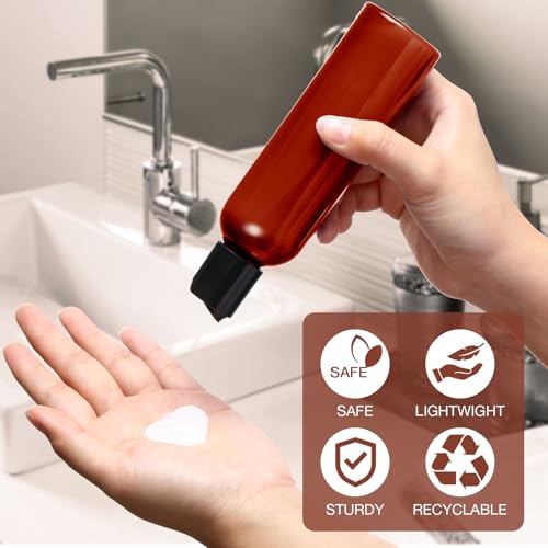 30 Pack Amber Empty Bottles Plastic Squeeze Bottles with Disc Top Flip Cap Small Empty Travel Squeeze Bottle for Lotions Liquid Body Soap Conditioner Creams(6.8 oz)4