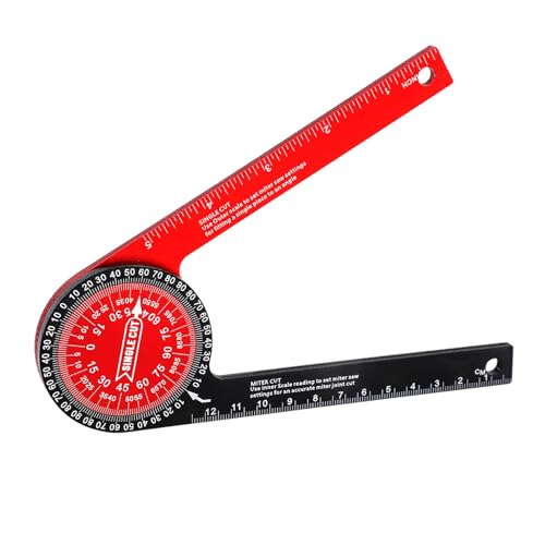 18.5cm/7.3in Miter Saw Protractor, Aluminum Miter Protractor for Inside/Outside Corner Measurement Angle Finder Tool with Precision Engraved Scales for Carpenters Plumbers DIY Projects
