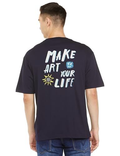 Image of Spykar Men's Oversized Round Neck Half Sleeve Solid Casual T-Shirt