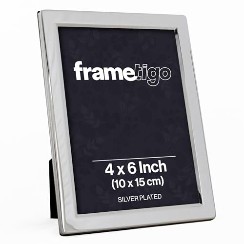 Frametigo - Silver Plated Flat Edge Photo Frame 4x6 (10x15cm) Photo Size - Velvet Frame Backing & Stand - Real Glass Window - Tarnish-Resistant - Landscape or Portrait Orientation