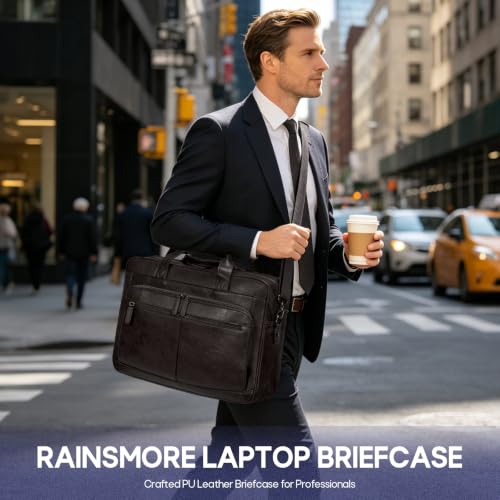 Image of RAINSMORE Messenger Bag For Men 16 Inch Laptop Bag Waterproof PU Leather Briefcase Large Capacity Vintage Satchel Computer for Office Work Business Travel, Coffee