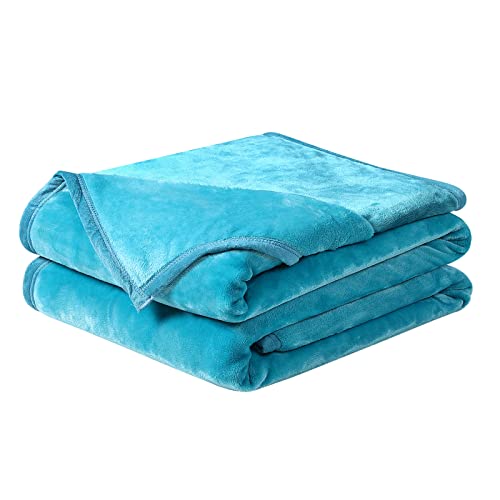 EASELAND Soft Lightweight California King Fleece Blanket, Turquoise 102x108