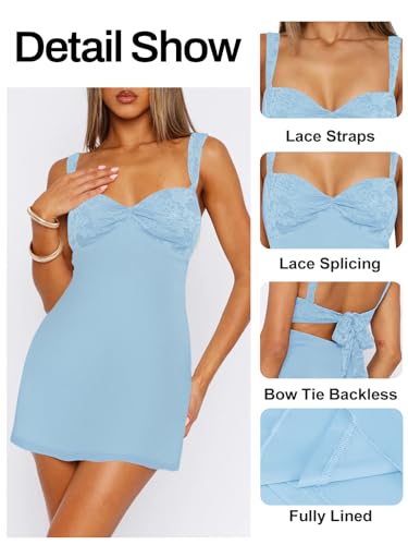 Image of Women's Summer Mini Dresses Sleeveless Sexy Square Neck Lace Splicing Cocktail Party Straps Bodycon Dress