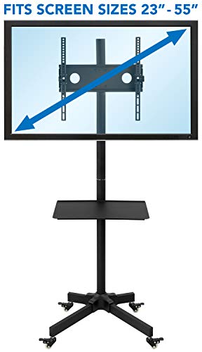 Mount-It! Adjustable Mobile Tv Cart, Wheeled Flat Screen Television Stand With Shelf, Vesa Compatible Tv Mount Bracket Fits Displays 23 To 55 Inches, 55 Lbs Weight Capacity #TOP6