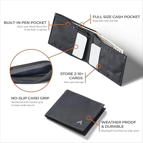 Allett Sport Wallet, Jet Black | Nylon, RFID Blocking, Bifold, Slim, Minimalistic, Front Pocket | Holds 2-10+ Cards | for Men & Women4