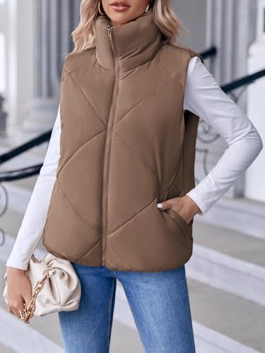 Newffr Women's Quilted Puffer Vest Sleeveless Lightweight Zip Up Jacket Winter Warm Coat Outerwear4