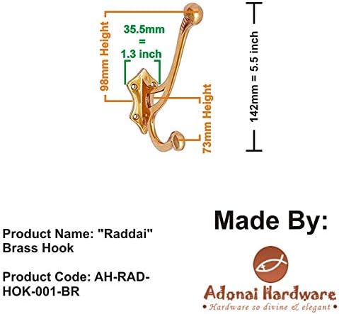 Adonai Hardware Raddai Brass Hat and Coat Hook (Supplied as 2 Pieces per Pack)