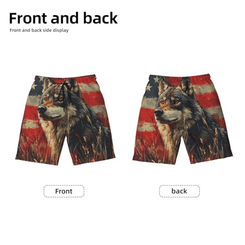 Boys Board Shorts Quick Dry Swimwear Kids Youth Beach Surf Swim Trunks, Wolf Hunting Retro USA Flag2