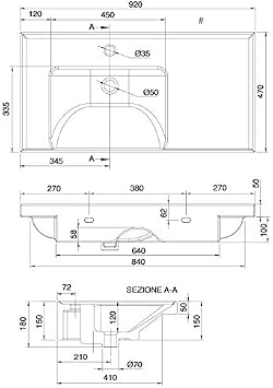 Scarabeo 3008-One Hole ML Rectangular Ceramic Self Rimming/Wall Mounted Bathroom Sink, White