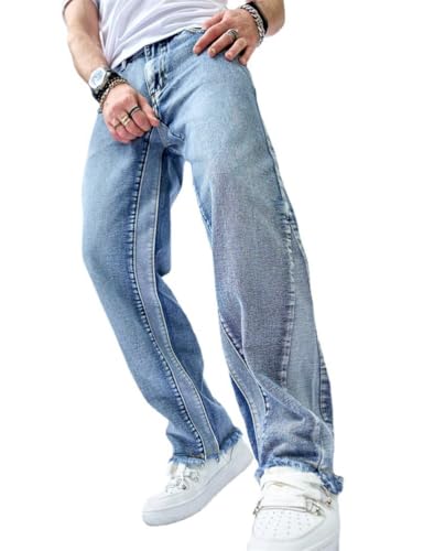 Kinghua Mens Baggy Jeans Straight Leg Loose Fit Denim Pants Casual Skater Streetwear Trousers4