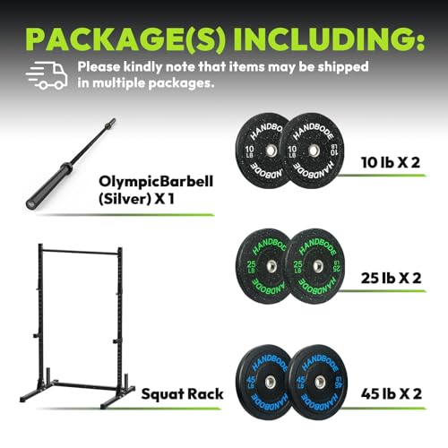 Image of HANDBODE Squat Rack, 7ft Barbell, Weight Plates Set 160 lb, Home Gym Equipment, Black