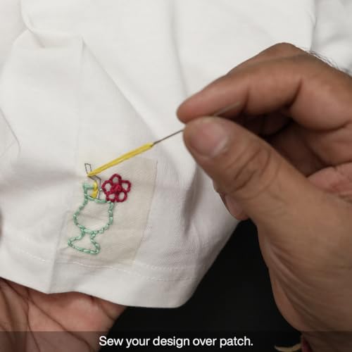 Image of Embroiderymaterial Stick and Stitch Embroidery Patches Patterns, Water Soluble Wash Away Embroidery Transfer Stabilizer Paper with Pre-Printed Designs, Threads, Needle & Cutter for Hand Sewing