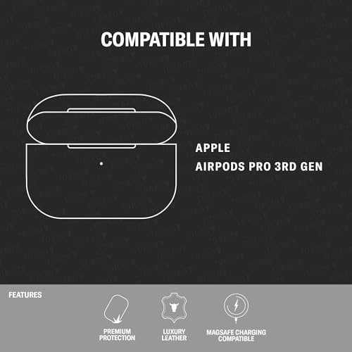 TORRO Skórzane etui kompatybilne z AirPods Pro 3 – Oryginalna skórzana obudowa AirPods Pro 3. generacji (2025) z widoczną diodą LED z przodu i podszewką z mikrofibry (Czarny)