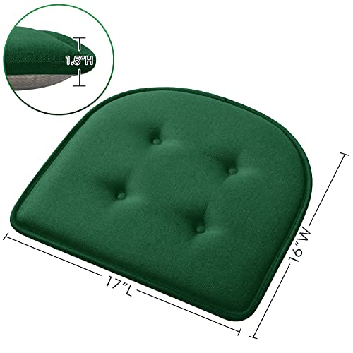 Cozyide U-Shaped Chair Cushions For Dining Chairs 4 Pack, Memory Foam Chair Pads With Tufted Design And Non-Slip Backing, 17" X 16", Forest Green #TOP5