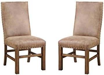 Emerald Home Chambers Creek Brown Upholstered Dining Chair with Nailhead Trim, Set of Two
