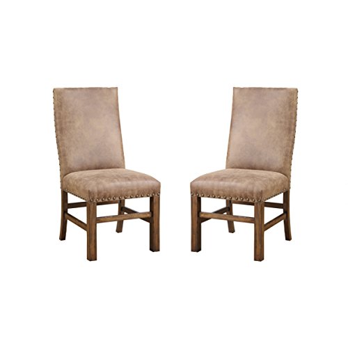 Emerald Home Chambers Creek Brown Upholstered Dining Chair with Nailhead Trim, Set of Two