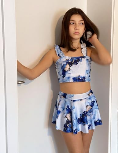 Image of Arshiner Girls Swimsuit 3 Piece Bathing Suits Cute Bikini Tankini Sets Teen Ruffle Swimwear with Cover Up Skirt