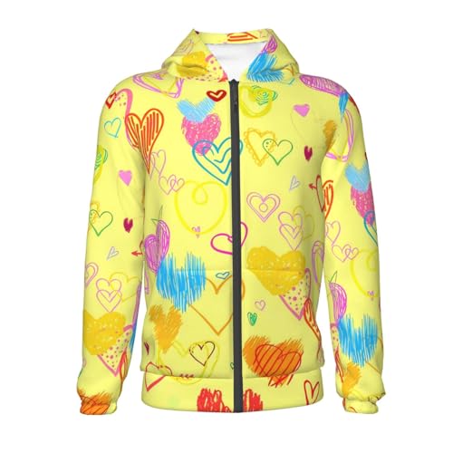 Hand Drawn Hearts Kids Pullover Hoodies Boys Zip Up Sweatshirts Girls Athletic Clothes with Pocket2