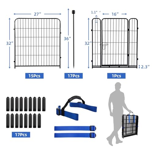 Image of ADAVIN Garden Fence 32 in(H) x 35.4 ft(L) 16 Panels for Camping, Black Heavy Duty Iron Metal Animal Barrier Fence, Rabbit Fence for Yard, Indoor Dog Playpen, Temporary Flower Bed Fencing Border,Black