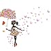 SWORNA Nature Series SN-50 Lovely Flower Girl with Umbrella Removable Vinyl DIY Wall Art Mural Sticker Decal Decor for Bedroom/Living Room/Playroom/Store/Home Office/HallwayKindergarten 67" H X 57" W