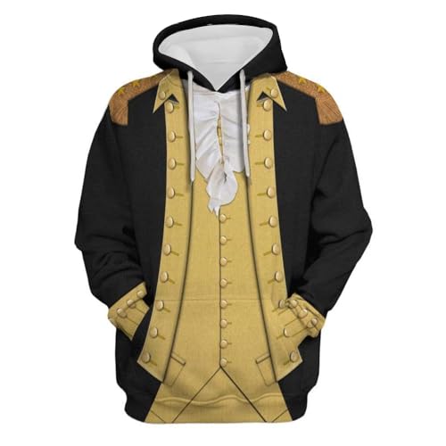 SUOLA 3D Printed Pullover Hoodie Jacket Coat for Influential Historical Figures President Leader Cosplay Costume George Washington Small