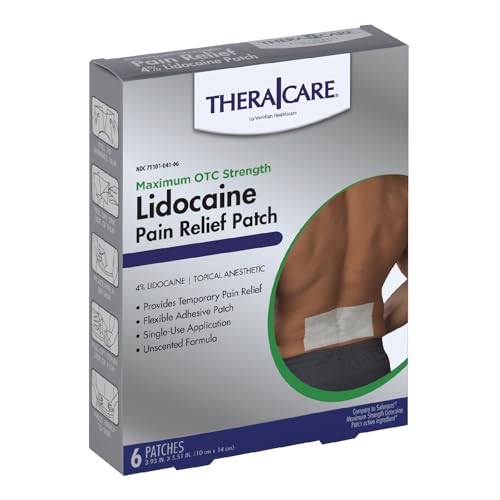 Thera|Care Maximum Strength OTC Pain Relief Patch | 4% Lidocaine Patch | 3.9” x 5.5” | 6-Count Box