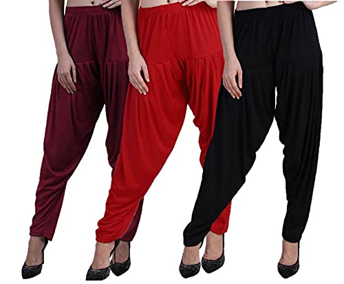 Image of CASUALS Women's Regular Fit Viscose Drawstring Patiala Harem Pants Combo Pack 3