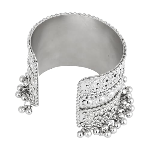 Image of I Jewels Navratri Ethnic Silver Oxidised Adjustable Afghani Ghungroo Cuff Kada Bracelet For Women