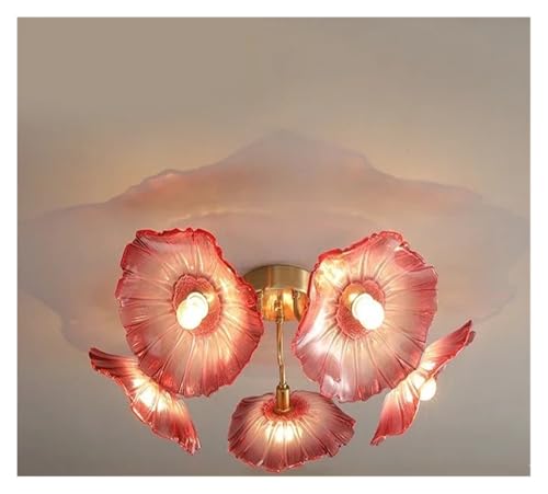 Lustre en verre moderne nordique rouge à 5 têtes pour salon