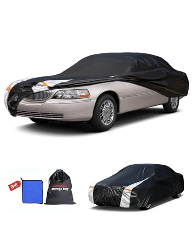 Image of Multi-Layer Car Cover Custom Fit for Lincoln Town(1998-2011), 100% Waterproof All Weather for Automobiles, Gift with Towel, Heavy Duty Car Covers for Rain Sun UV Protection with Door Zipper.