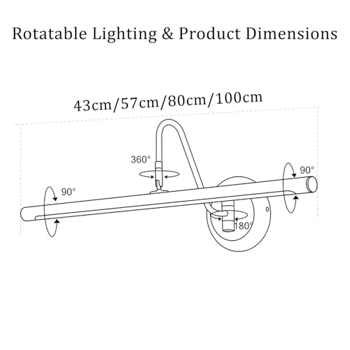 Apliques de Pared Espejo Baño LED Moderno con Ángulo Ajustable Negro 2