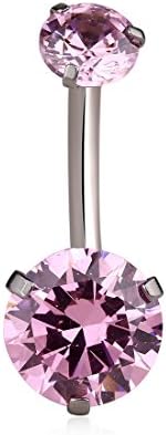 CANDYFANCY 14G Belly Button Ring Surgical Steel Curved Barbell Navel Rings Pink Round Cubic Zirconia Belly Piercings Jewelry