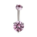 CANDYFANCY 14G Belly Button Ring Surgical Steel Curved Barbell Navel Rings Pink Round Cubic Zirconia