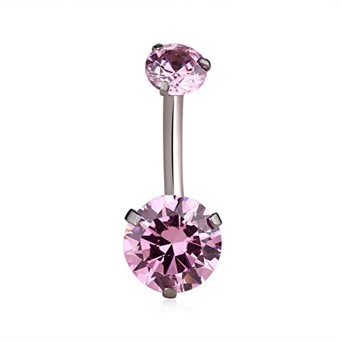 Candyfancy 14G Belly Button Ring Surgical Steel Curved Barbell Navel Rings Pink Round Cubic Zirconia Belly Piercings Jewelry #TOP2