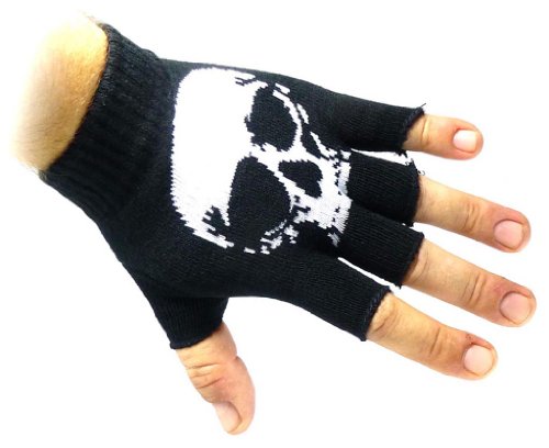 JTC Belt Unisex Half Finger Stretchy Fingerless Gloves One Size Fits Most Skull