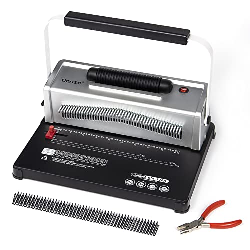 Tianse Binding Machine, Spiral Coil Binder Machine Manual Punch Binder With Electric Coil Inserter, Comes With 100Pcs 5/16" Plastic Coil Binding Spines & Plier For Letter Size, A4, A5 Or Smaller Sizes #TOP9