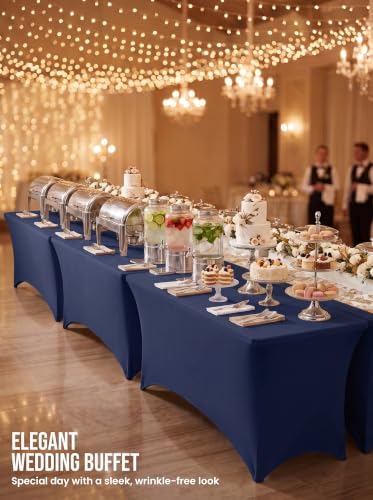 Image of Utopia Kitchen 6Ft 10 Pack, Navy Blue Tablecloth for Rectangle Tables - Fitted Table Cloth Washable & Wrinkle Resistant Bulk Event Hospitality Wedding Banquet Corporate Functions Use