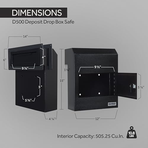 Image of Durabox Through-the-Door Drop Box Deposit Safe 12 x 6 x 15 inch - Heavy Duty Steel Mailbox with Lock for Receiving Mail, Checks, Letters, Cash and more for Home, Office and Commercial Use (D500) (Black)