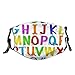 Produktbild Gesichtsschutz wiederverwendbar waschbar Regenbogen farbige große Buchstaben des Alphabets auf einem weißen Hintergrund