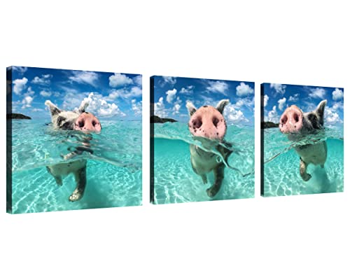 Nan Wind Pig Wall Art Canvas Wildlife Wall Decor Swimming Pictures On Canvas Wall Art For Home Office Decorations Living Room Bedroom 3 Pcs Stretched And Framed Canvas Prints 12X12Inches #TOP17