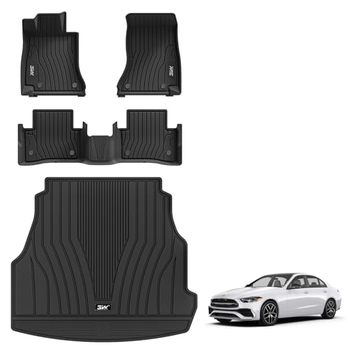 3W Floor Mats &Cargo Liner for Benz C-Class 2022-2025, TPE All Weather Custom Fit Floor Liner for Benz C-Class C300/C43 AMG/C63 AMG S/C63 AMG S E Car Mats (for Sedan Only) 6. C-Class|22-25|